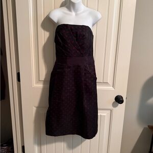 White House Black Market strapless  Black Dress with Maroon Dot Pattern